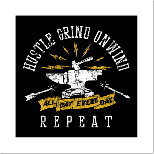 Hustle Grind Unwind Repeat on Dark Color Posters and Art